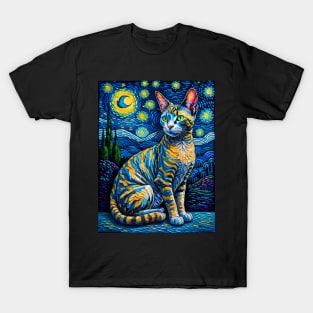The Devon Rex Cat in starry night T-Shirt